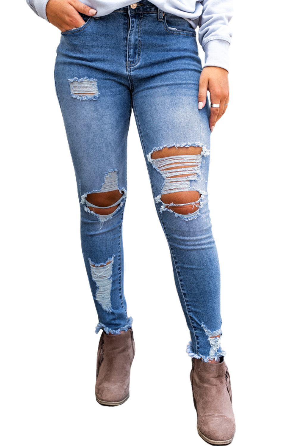 Sky Blue High Waist Distressed Skinny Jeans