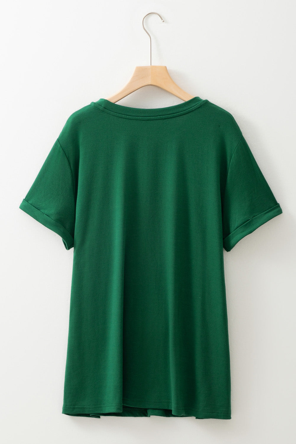 Dark Green Round Neck Rolled Sleeve Plus Size T-shirt